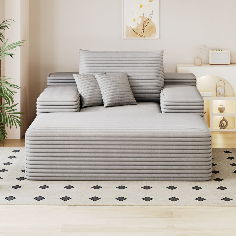 Méridienne intérieure grise de 69,65 po de largeur, lit, tissu en velours côtelé, coussin ergonomique confortable, canapé-lit moelleux en fausse fourrure de 68 po x 51 po, revêtement, rembourrage en mousse haute densité, aucun assemblage requis