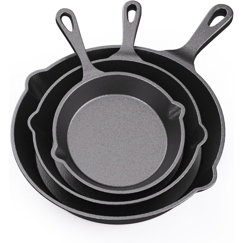 RAINBEAN Pre-Seasoned Cast Iron Skillet Set, 3-Piece