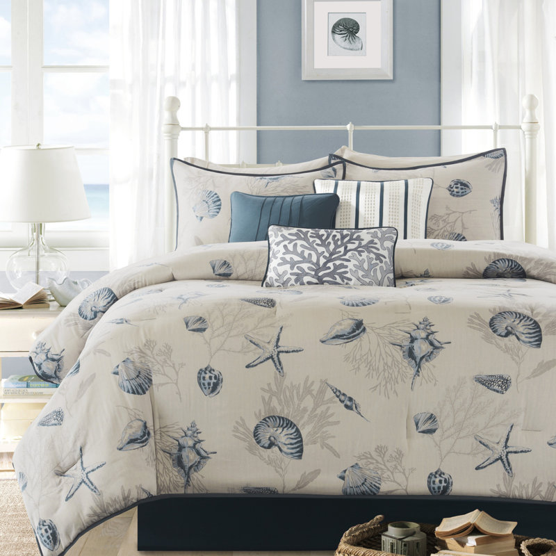 King Comforter - Blue 200tc Cotton Pattern 270g/m2 Fill Accentuated, King Comforter + 6 of Additional Pieces Included