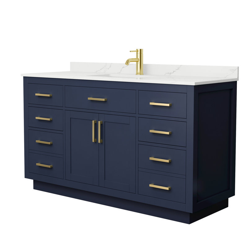 Beckett TK 60'' Bathroom Vanity with Quartz Top, Brushed Gold, Single, Blue
