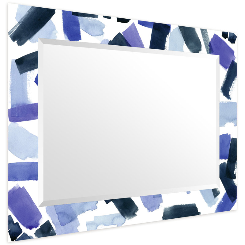 «Cerulean Strokes», miroir rectangulaire biseauté sur verre trempé flottant imprimé inversé, 40 po x 30 po