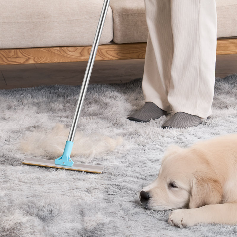 Pet Hair Removal Broom, Rubber Broom With Built In Squeegee Reusable Dog Cat Hair Remover, For Couch Furniture Hardwood Floor Tile