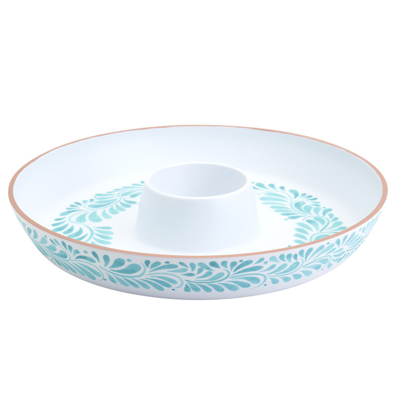 INFUSE 16" Melamine Chip and Dip Platter, Lebrillo, White/Aqua