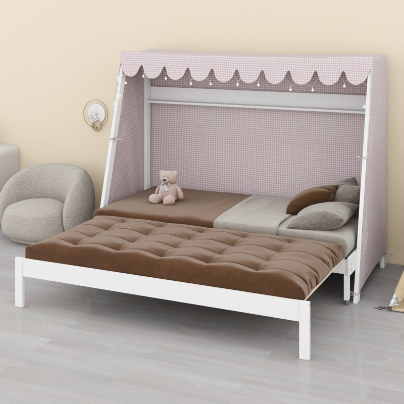 Lit moderne pour enfants, lit gigogne, tablette, tente et tout-en-un Light, White