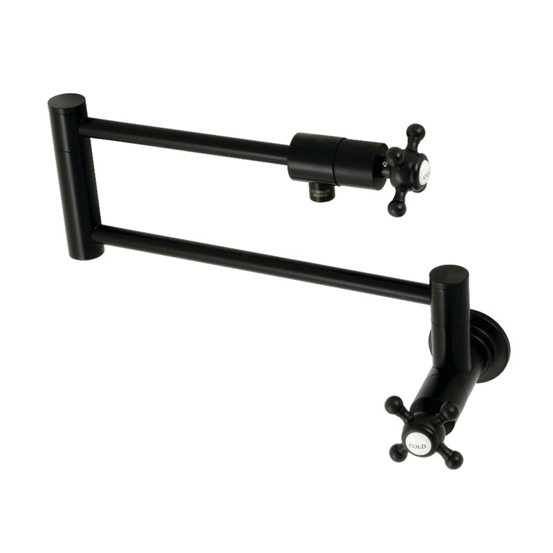Kingston Brass Manhattan Two-Handle 1-Hole Wall Mount Pot Filler Faucet, Matte Black, Knob/Round Cross Handle