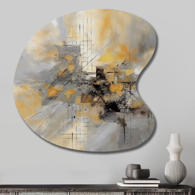 Jaune et gris au-delà de la toile I - Art abstrait, reproduction d'art asymétrique en métal sur fond jaune