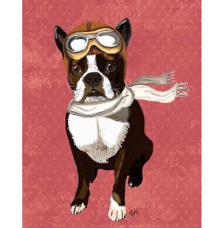 Art graphique sur toile tendue avec toile «George Terrier» de George Oliver: Boston Terrier Flying Ace, H 18 po x l 15 po