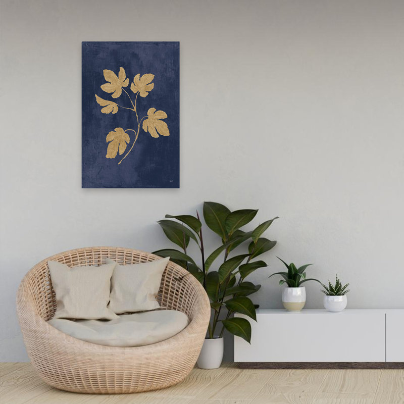 Botanical Study III - Bleu marine, art doré doré botanique, H 24 po x l 16 po