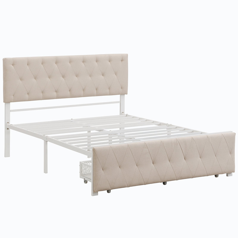 Lit rembourré avec rangement Menthe, Double, Beige