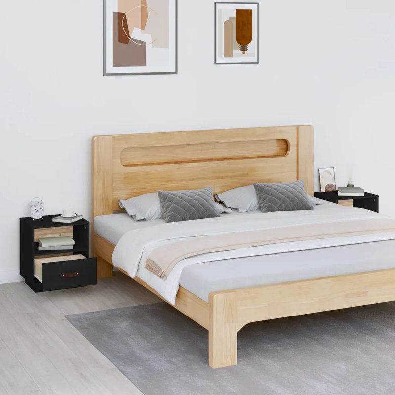Union Rustic Bedside Cabinets 2 Pcs 40X34x45 Cm Solid Wood Pine, Black, 2