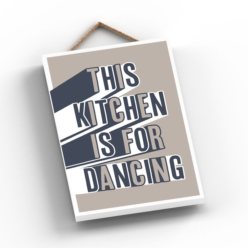 Vivid Squid Wholesale This Kitchen Is For Dancing - No Frame Print on Wood, 18.5cm H x 12cm W x 0.9cm D, Beige/Blue/White