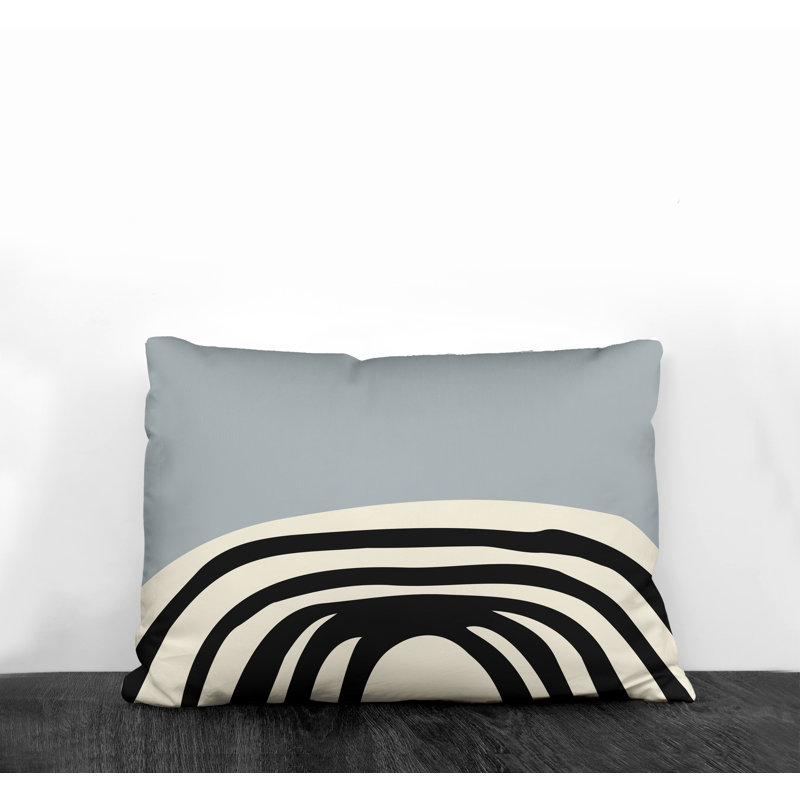 Coussin décoratif intérieur / extérieur en polyester filé Willow, Gris / blanc cassé / noir