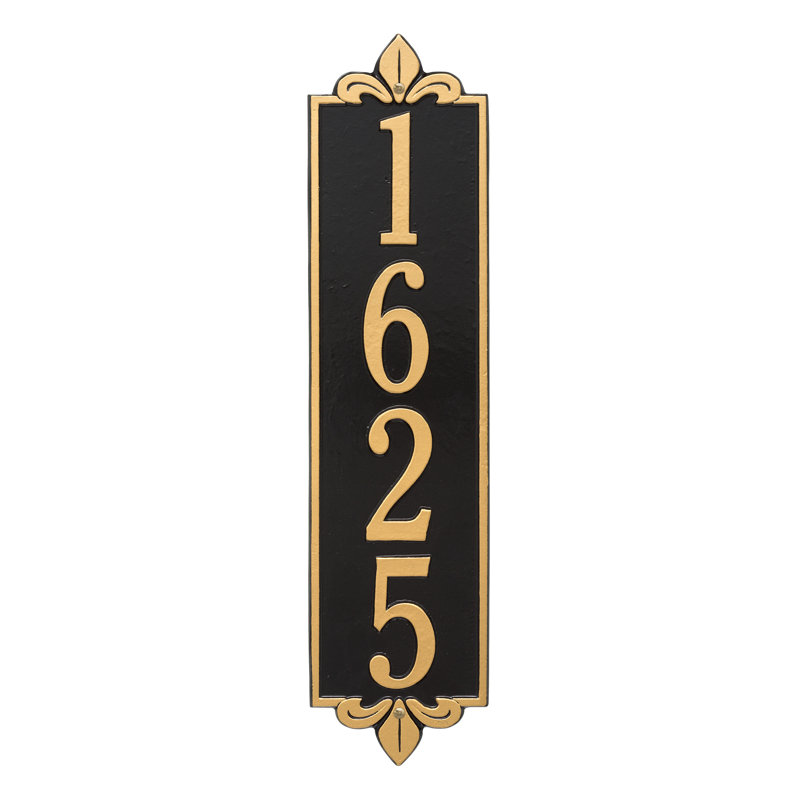 Lyon Personalized Vertical Estate 4-Line Wall Address Plaque, Yes, Black/Gold