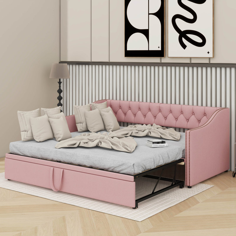Lit de jour simple rembourré avec couchette, Rose