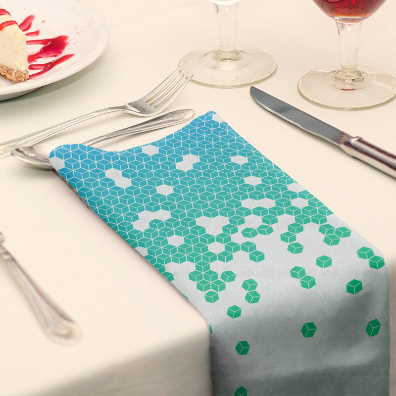 Serviette en coton à motif cube culbuté, Bleu / Vert, H 0,1 po x l 22 po x P 22 po, Sergé de polyester