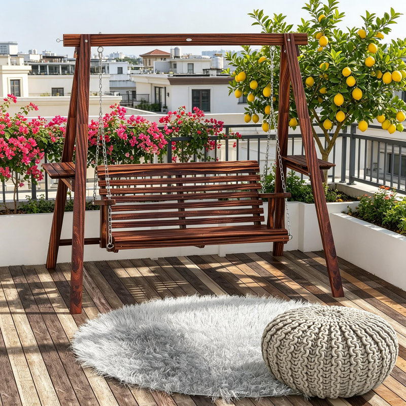 Balancelle d'extérieur 2 places avec support et tables d'appoint pour le jardin, Brown