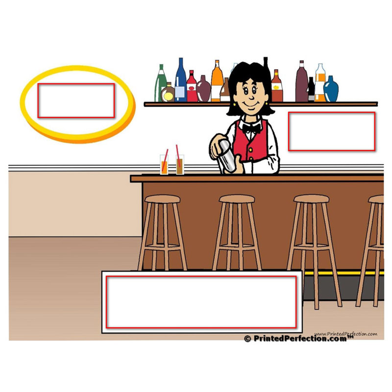 Personalized Name That Toon Bartender - Female Rhinestone Bordered Key Chain, Yes