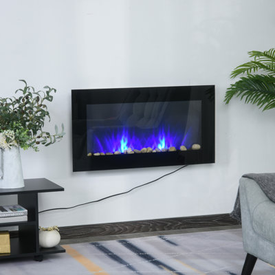 Foyer électrique 36 "à effet mural 1500W 36" avec effet de flamme, lumière de fond 7 couleurs et lumière latérale, noir