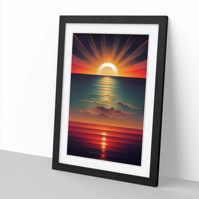 Sunset Airbrush - Single Picture Frame Print, 34cm H x 25cm W x 2cm D, Walnut