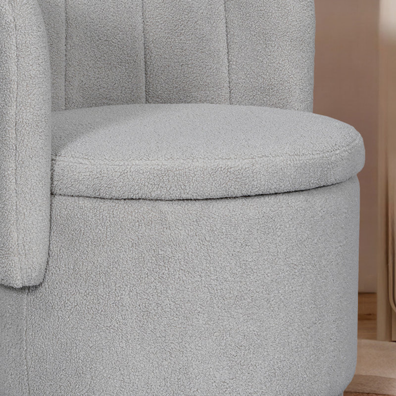 Upholstered Barrel Chair,Modern Swivel Accent Chair With Storage Space, Gray Boucle