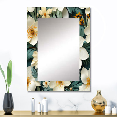 White Green Elegance Botanical Pattern - Floral Mirror Wall Decor