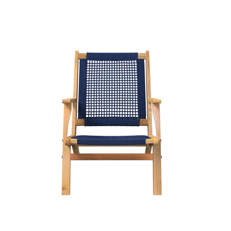 Patio Sense Vega Natural Stain Chair ,Acacia Wood Construction ,Woven Web Seat- Navy Blue Cording, Navy