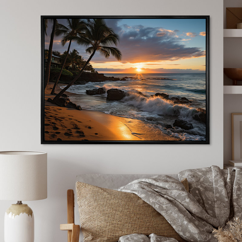 Aloha Tropical Dreamscape I, 16" H x 32" W x 1" D, Black Floater Framed