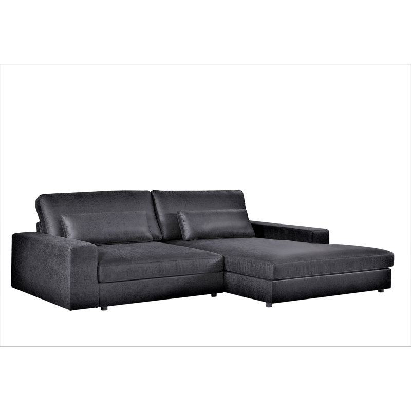 Faux Leather L-Shaped Sectional, Right Hand Facing, Black