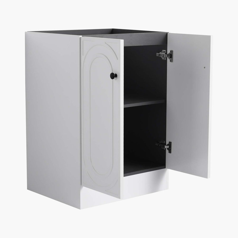 Meuble-lavabo moderne autoportant avec portes à fermeture douce et grand espace de rangement, Blanc