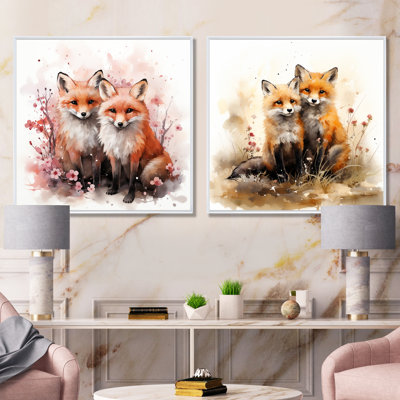 «Foxs Elegant Forest Florals Grace I», ensemble de 2 reproductions d'art sur toile