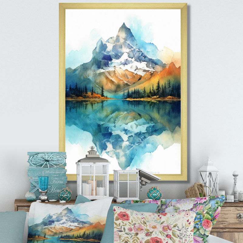 «Calming Mountain Riverside III - Landscape Mountains», reproduction sur toile, Cadre doré à une seule photo