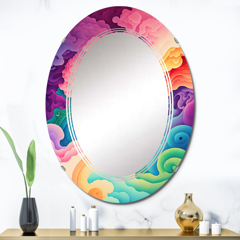 Multicolore Swirly Clouds II - Miroir mural spiralé moderne, 36 po x 24 po