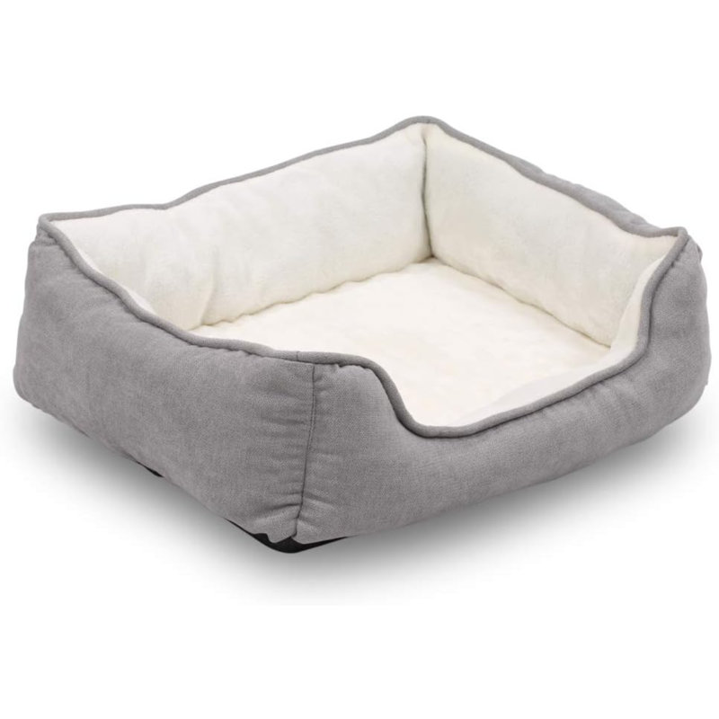 Lit pour chien rectangulaire avec traversin, lit pour chien de taille moyenne, gris, 25 po x 21 po x 8 po (paquet de 1) (HCT-REC-005)