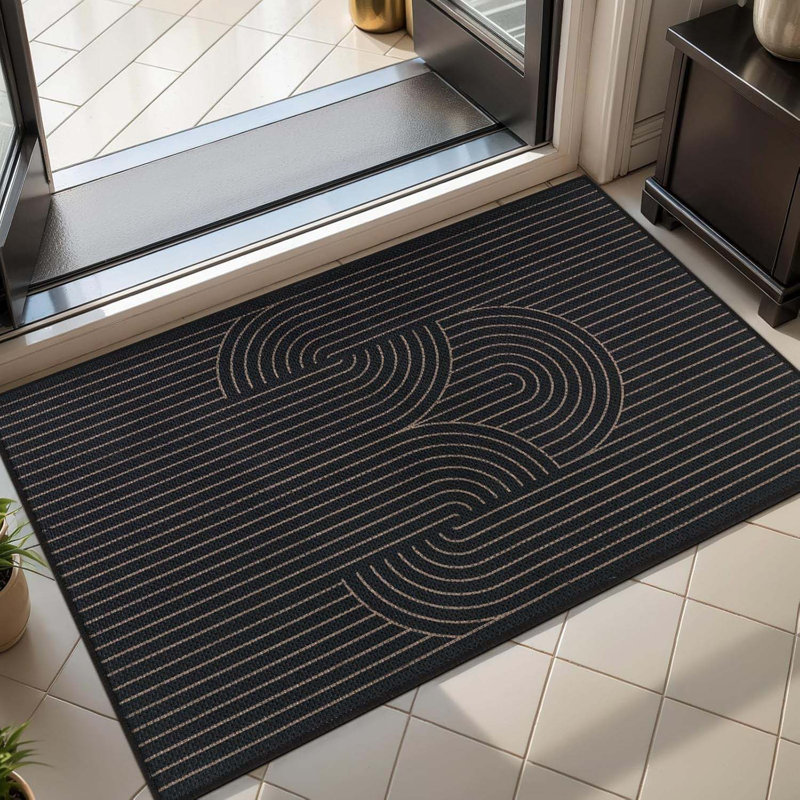 Black Geometric Easy Jute Rug,  2x3 Feet Washable Ultra Thin Foldable Rug For Entryway, Non-Slip Rainbow Outdoor Mat Throw Carpet For Kitchen Bedroom Front Porch Doorway Entrance