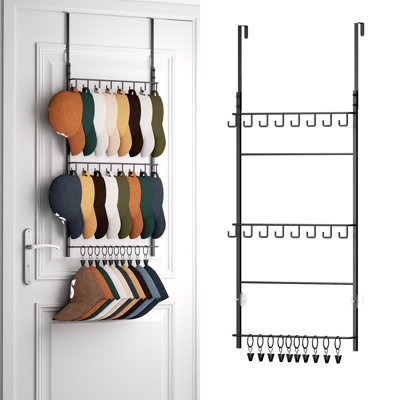 3 Tier Wall Mounted Hat Organizer with 16 Hooks and 10 Movable Clips, Baseball Cap Organizer Storage Holds up to 26 Caps