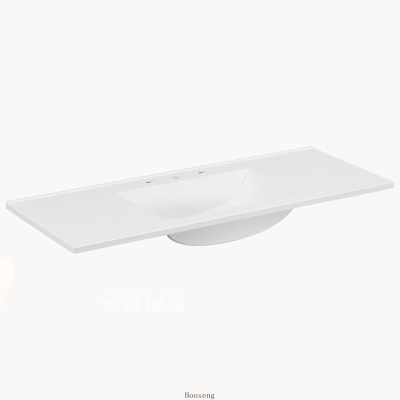 Plateau de meuble-lavabo 48 po en composite seulement, lavabo intégré avec 3 trous de robinet, blanc
