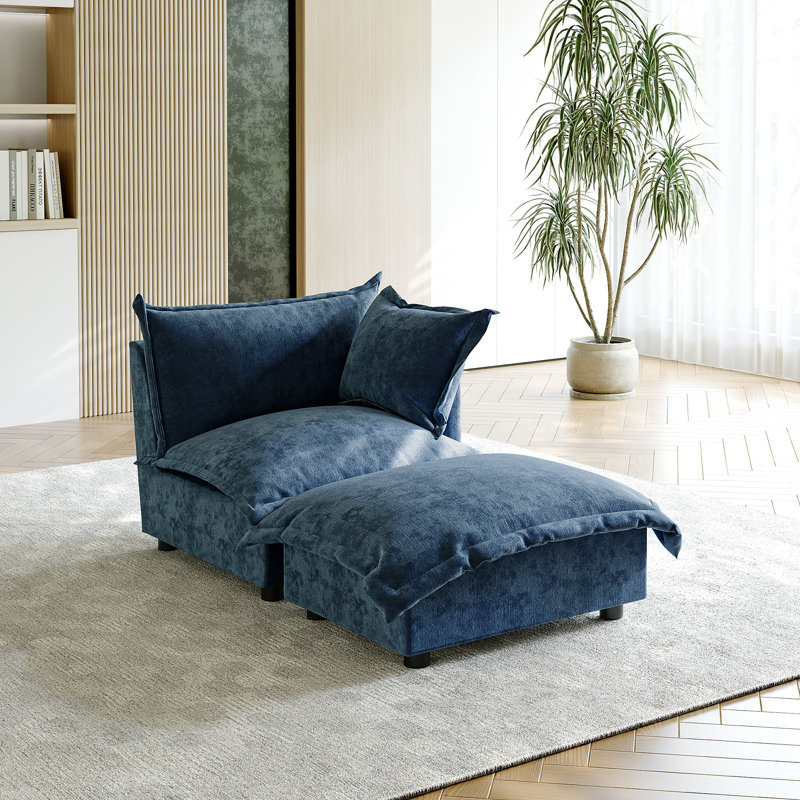 Upholstered Armchair with Footstool, Navy