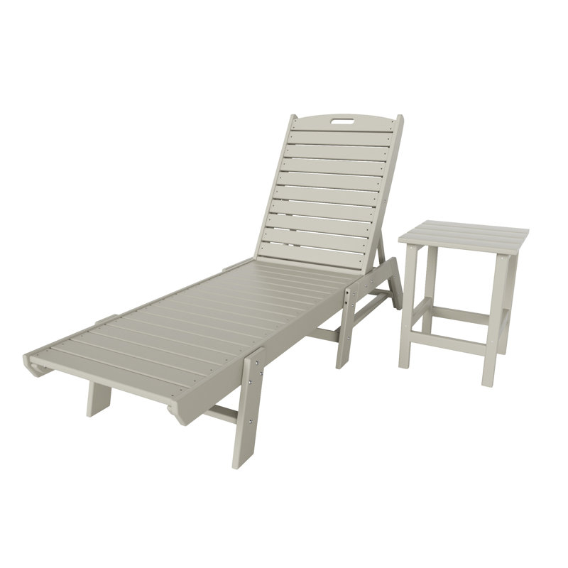 Laguna Outdoor Chaise Lounge with Table, Light Gray