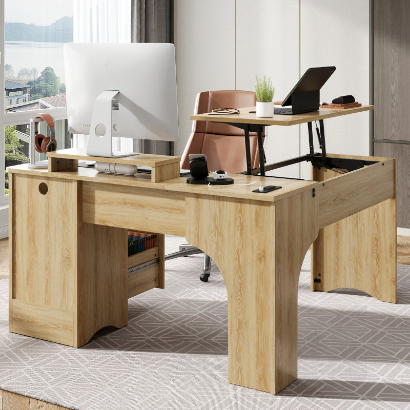 Daymen 55" L-Shaped Lift Top Desk with Power Outlet