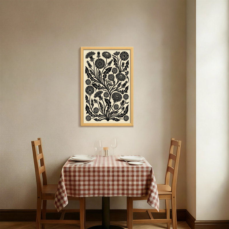 Plantes et fleurs, motif floral noir et blanc