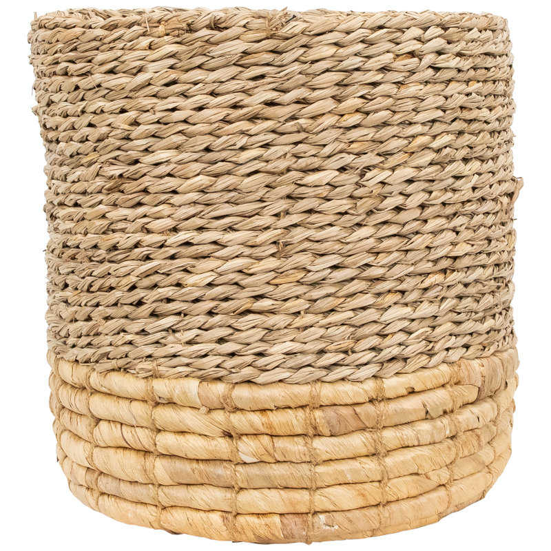 Set Of 3 Textured Woven Round Seagrass Baskets 13.75"