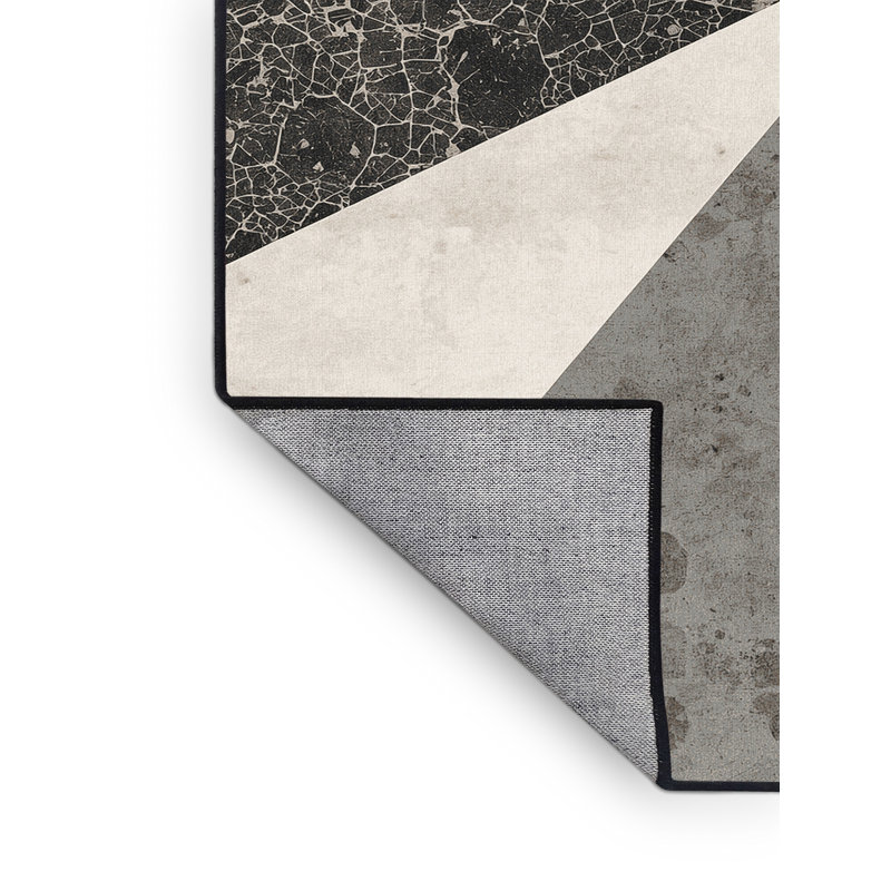 Tapis beige lavable à la machine à motif géométrique minimaliste Ottavio, Carré 6 pi