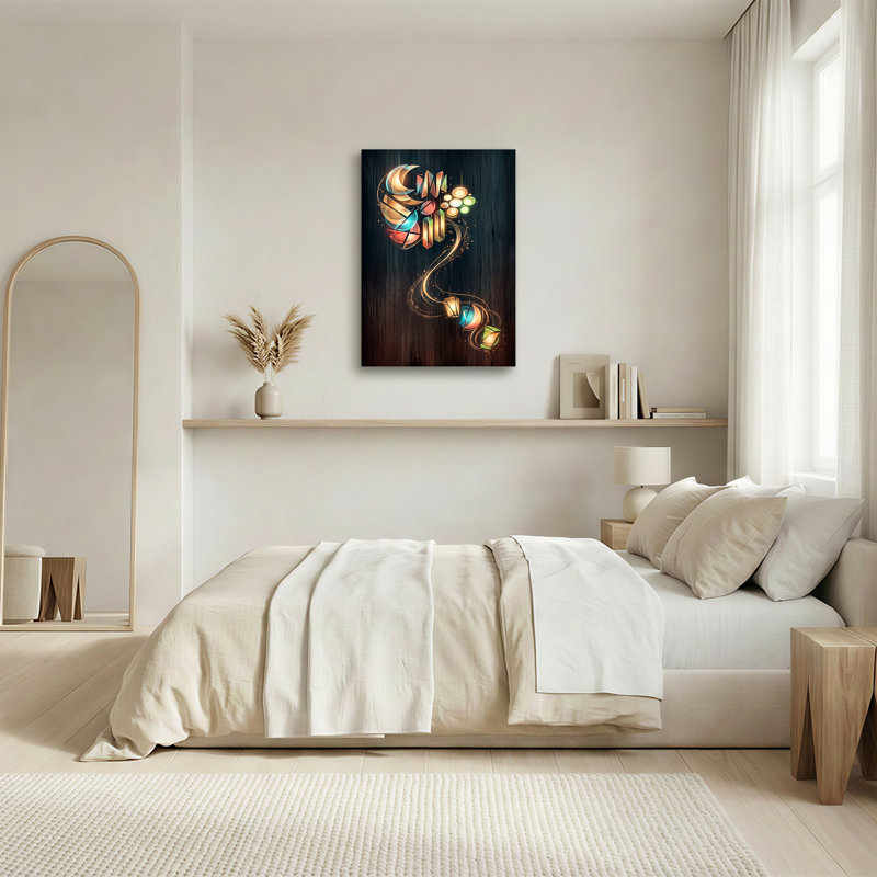 Art mural sur toile en forme de lune et de lanternes géométriques, 30"H x 20"W