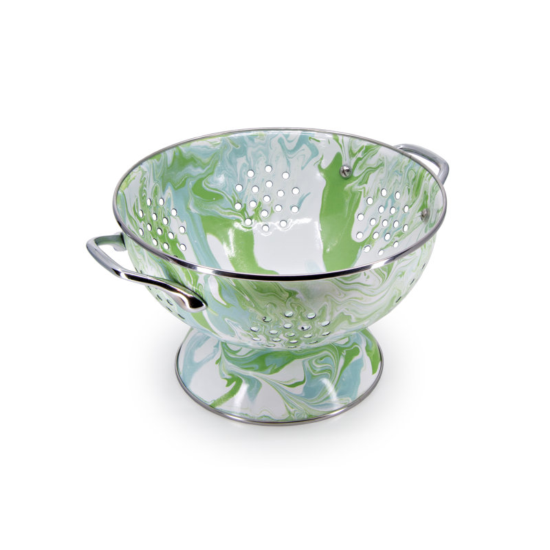 Modern Monet Green and White Porcelain Enamel Colander