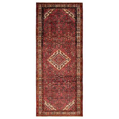 Tapis de couloir rouge en laine 4 pi 5 po x 11 pi 0 po Hruni