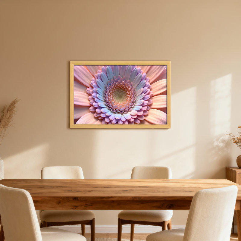 Plantes et fleurs - Motif de marguerite rose et mauve pastel, Reproduction encadrée d'une seule photo sans pass, Noir