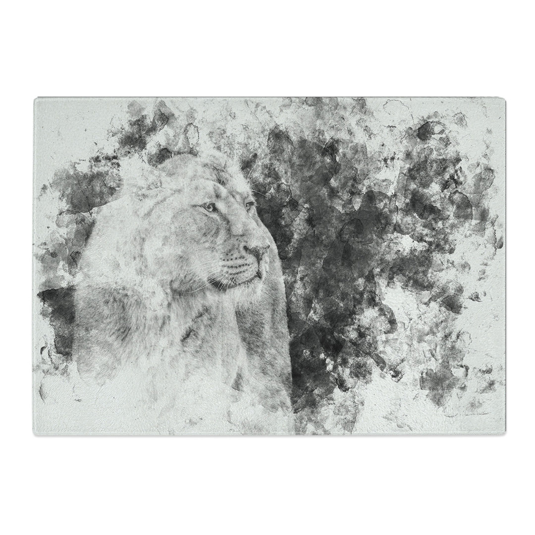 Tempered Glass Wild Lioness Watercolour Chopping Board