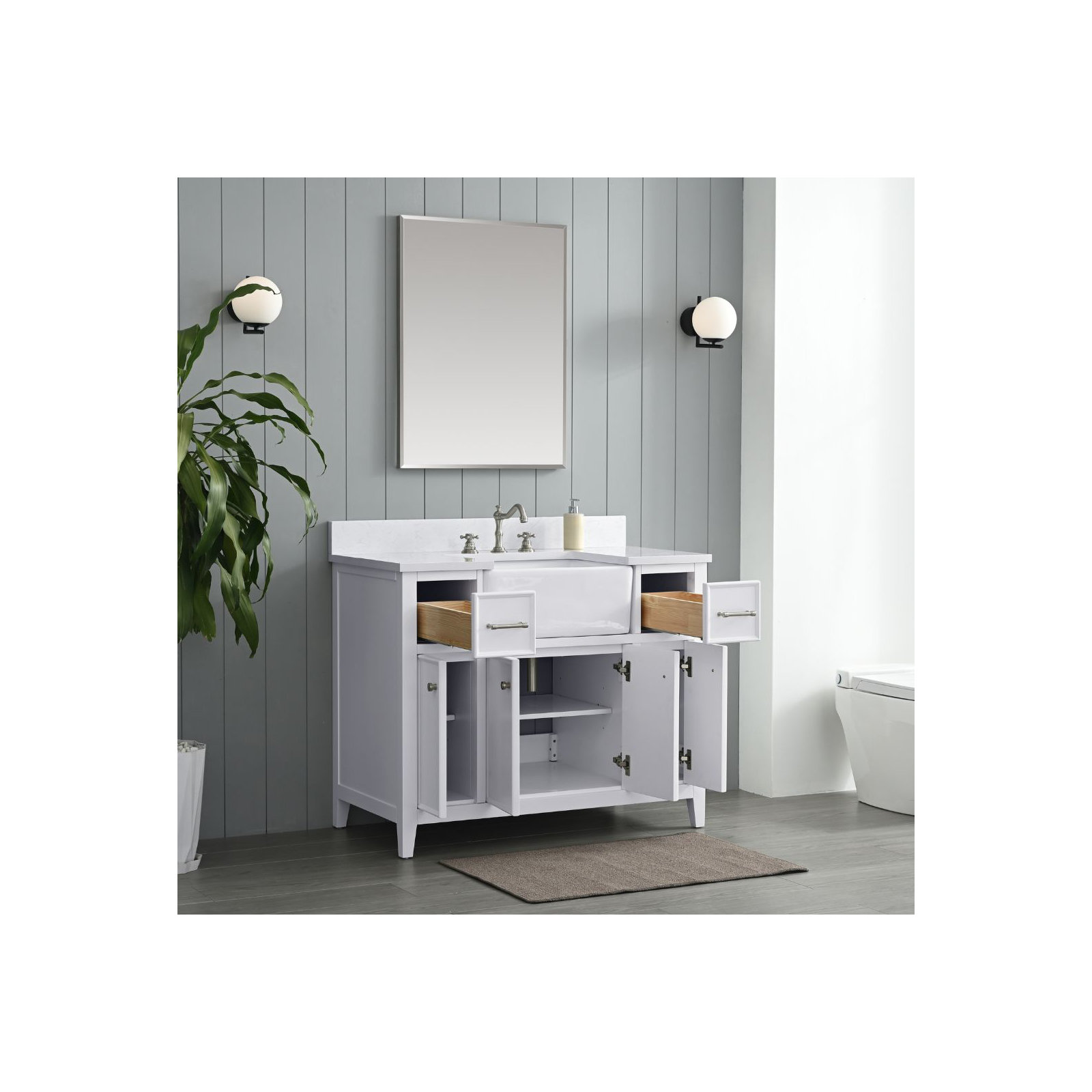 Aisa 42" Single Bathroom Vanity, White/Brushed Nickel