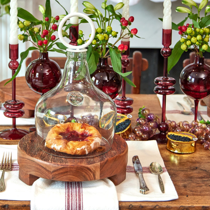 Glass Candlestick, 12" H x 4" W x 4" D, Merlot