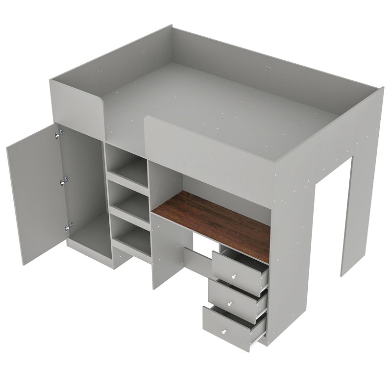   Lit mezzanine avec garde-robe intégré, Gris